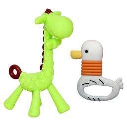 Joy Buzz Baby Silicone Giraffe & Duck Shape Teether Pack Of 2 - Green & White-image-87