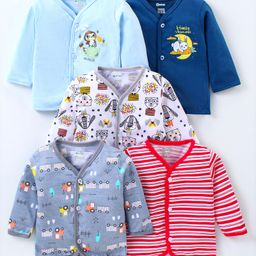 OHMS Single Jersey Full Sleeves Front Open Jhablas with Animal & Vehicle Print Pack of 5 - Multicolor-18