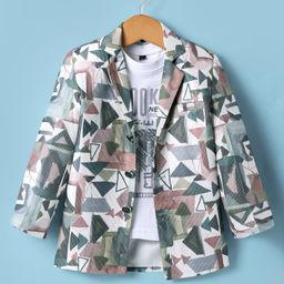 Rikidoos Full Sleeves Abstract Printed Blazer With Typography Printed Tee - Multi Colour & White-image-40