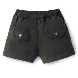 Kookie Kids Poplin Woven Solid Shorts With Drawstring & Front Flap Pockets - Dark Olive Green-image-83
