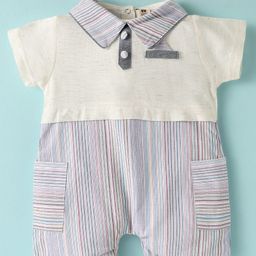 ToffyHouse Cotton Knit Half Sleeves Striped Romper - Cream-image-82