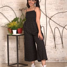 TeenTrums 100% Cotton Sleeveless Abstract Printed Smocked Jumpsuit - Black-image-44