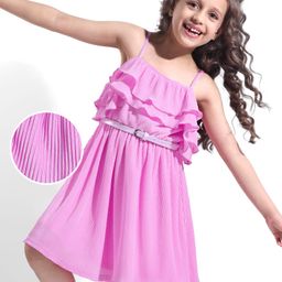Hola Bonita Knit Layered Sleeveless Frock With Belt - Pink-picture-24