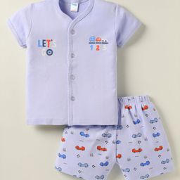 Tango Interlock Woven Half Sleeves Shorts Night Suit With Vehicle Print - Purple-picture-29