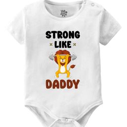 Baby Buzz 100% Cotton Fathers Day Theme Half Sleeves Strong Like Daddy Text Printed Onesie - White-image-99
