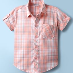 Dapper Dudes Woven Half Sleeves Checked Shirt - Peach-image-91