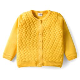 Doodle Poodle Knit Full Sleeves Front Open Sweater with Cable Knit Design - Yellow-picture-31
