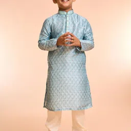 Manyavar Boys Floral Woven Design Mandarin Collar Straight Kurta With Pyjamas-picture-14