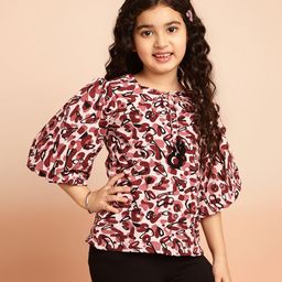 ISHTI Three Fourth Sleeves Abstract Printed Top - Maroon image 5