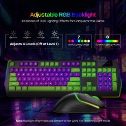 Archer Tech Lab G200 Wired RGB Gaming Keyboard and Mouse Combo with 104 Keys, 19 Anti-Ghosting, RGB Modes,7200 DPI Mouse,13 Lighting Modes, Durable Braided Cables, Windows Compatibility (GRN-PUR) image 4