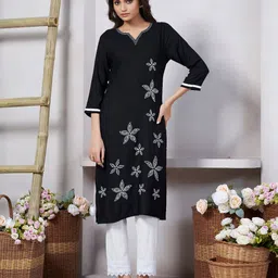 MISS CLOTHING Woman Floral Embroidered Thread Work Kurta-image-94