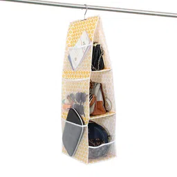 prettykrafts Yellow & White Printed 3 Pocket Foldable Hanging Multi-Utility Organisers-32