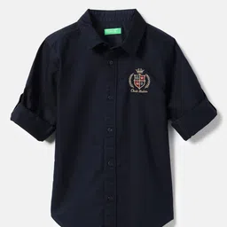 United Colors of Benetton Boys Spread Collar Embroidered Roll-Up Sleeves Pure Cotton Shirt-picture-8