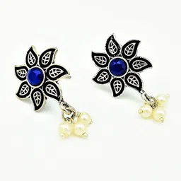 Yash Jewels Emporiums Silver Plated Artificial Stones Studded Oxidised Drop Earrings-7