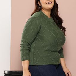Sztori Plus Size Pure Acrylic Geometric Pattern Pullover-image-58