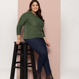 Sztori Plus Size Pure Acrylic Geometric Pattern Pullover image 2