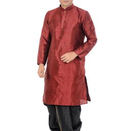 DEYANN Maroon & Black Dupion Silk Kurta Set-image-27