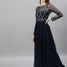 STREET 9 Blue Net Sequined Maxi Dress-image-99