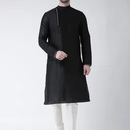 DEYANN Men Black Solid Straight Kurta-image-13