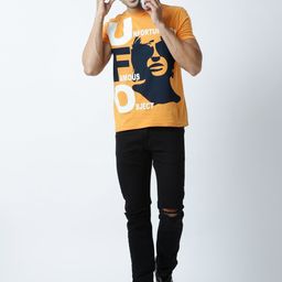 Huetrap Men Orange Printed Round Neck T-shirt-image-82