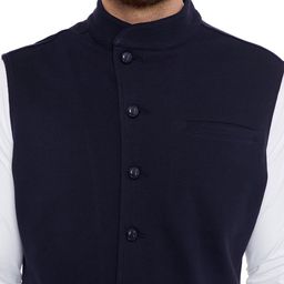 Hypernation Men Navy Blue Solid Nehru Jacket image 2