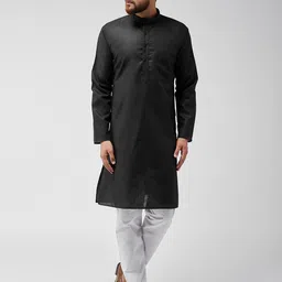 SOJANYA Men Black & White Solid Kurta with Pyjamas-picture-3