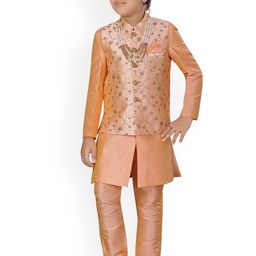 ahhaaaa Boys Orange Solid Kurta with Pyjamas & Nehru Jacket-picture-10