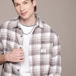 WROGN Opaque Textured & Checked Oversized Casual Shirt-picture-19