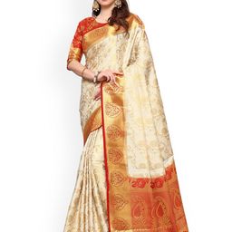 MIMOSA Beige Art Silk Embellished Kanjeevaram Saree-picture-16