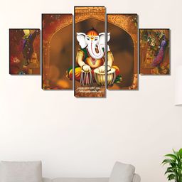 Livin'luxe Brown & White 5 Piece Lord Ganesh Religious Canvas Wall Paintings-picture-23
