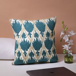 BLANC9 Off-White & Blue Single Embroidered Square Cushion Covers-58