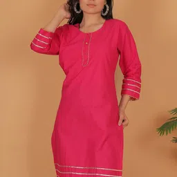 Trendzmy Gotta Patti Cotton Round Neck Straight Kurta-image-19