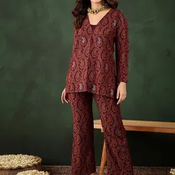 Sangria Self Design Winter Tunic & Trouser Co-Ord Set-picture-12