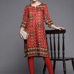 Biba Women Rust Red & Olive Green Ethnic Motifs Printed Kurta-5