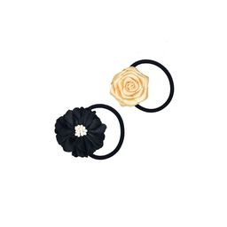 FUNKRAFTS Girls Black & Cream-Coloured Set of 2 Embellished Ponytail Holders-36