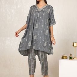 Soch Embroidered V Neck Top With Trousers-image-63