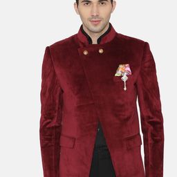 Wintage Men Maroon Solid Regular Fit Bandhgala Blazer-38