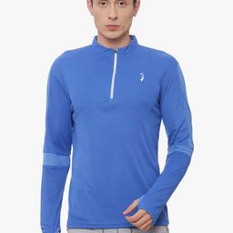 Campus Sutra Men Blue Striped Mandarin Collar T-shirt-image-25