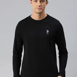 U.S. Polo Assn. Men Black Solid Pure Cotton Round Neck Lounge T-shirt-picture-28