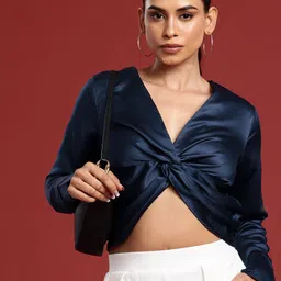 all about you V-Neck Gathered or Pleated Satin Crop Top-image-88