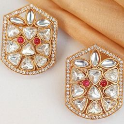 FindHerFavorite Gold Plated Kundan Studded Contemporary Drop Earrings-26