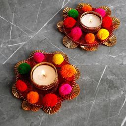 CraftVatika Set Of 2 Assorted Tealight Holder Showpiece-image-50