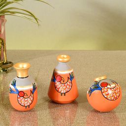 AAKRITI ART CREATIONS Set Of 3 Orange Peacock's Pride Terracotta Vase-24