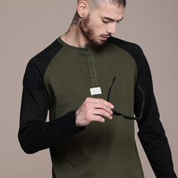WROGN Henley Neck Raglan Sleeves Pure Cotton T-shirt-image-54