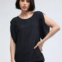IDK Women Black Geometric Printed Slit Sleeves Top-picture-26