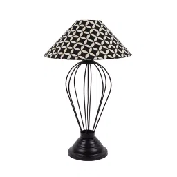 Tucasa TC-65 20 Inch Geometric Black & White Print Table Lamp with Metal Base-7