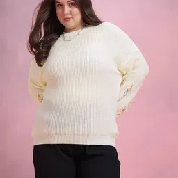 DressBerry Curve Plus Size Floral Embroidered Acrylic Pullover-image-44