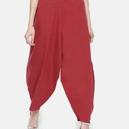 GRASS by Gitika Goyal Women Maroon Loose Fit Solid Drop Crotch Trousers-image-22