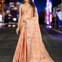 Mitera Checked Woven Design Zari Organza Banarasi Saree-picture-15