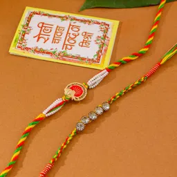 Sangria Set Of 2 Artificial Stones Studded & Beaded Thread Rakhis With Roli Chawal-11